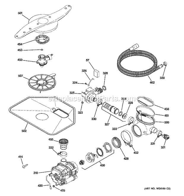 GE PDW8600J10CC Dishwasher Motor - Pump Mechanism Diagram
