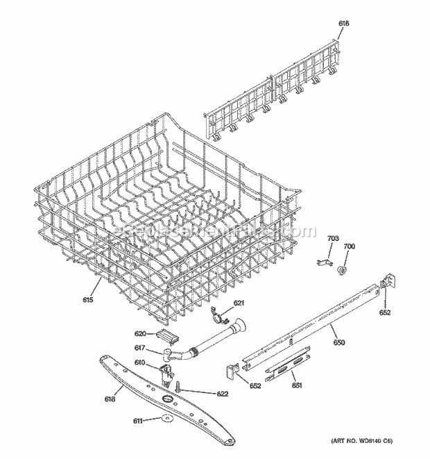 GE PDW8600N00CC Dishwasher Upper Rack Asssembly Diagram