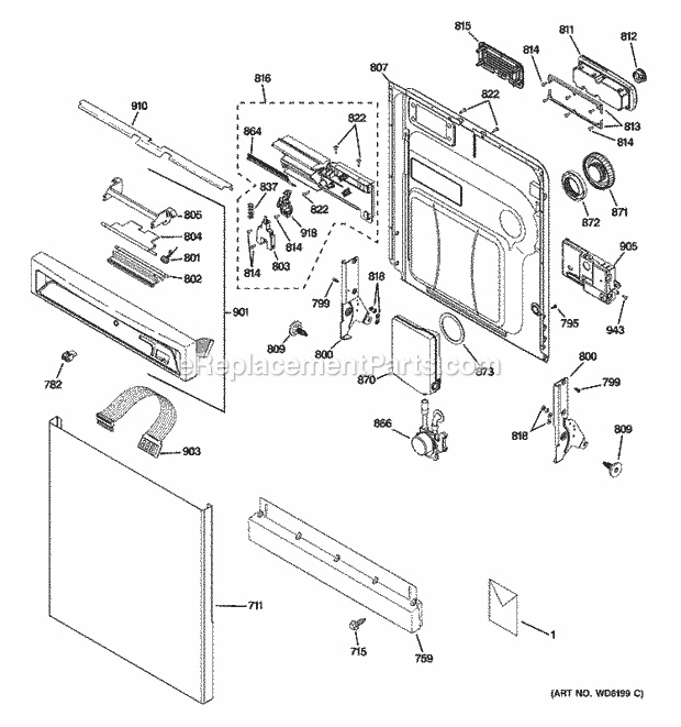 GE PDW8700N00BB Dishwasher Escutcheon & Door Assembly Diagram