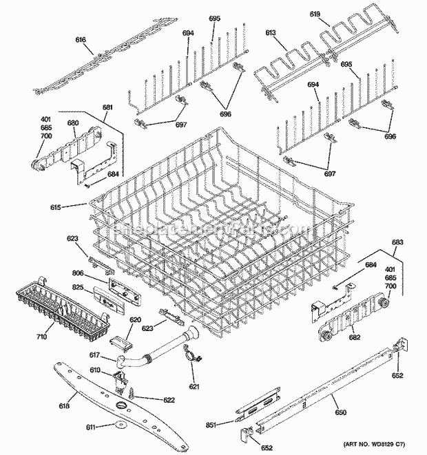 GE PDW8800J10CC Dishwasher Upper Rack Assembly Diagram
