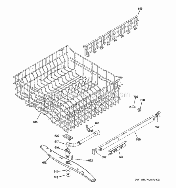 GE PDW9200J00BB Dishwasher Upper Rack Assembly Diagram