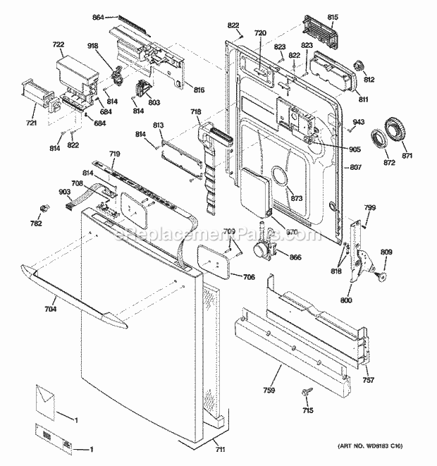 GE PDW9900N20WW Dishwasher Escutcheon & Door Assembly Diagram