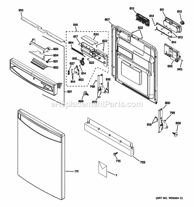 GE PDWF280P00SS Escutcheon & Door Assembly Diagram