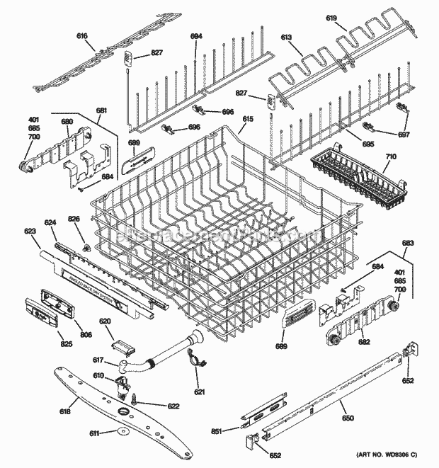 GE PDWF500P00WW Upper Rack Assembly Diagram