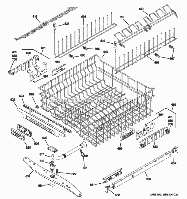 GE PDWF580P00SS Upper Rack Assembly Diagram