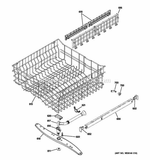 GE PDWF680R10SS Upper Rack Assembly Diagram