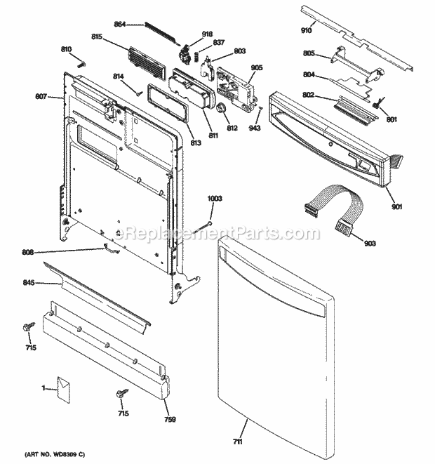 GE PDWF780P10WW Escutcheon & Door Assembly Diagram