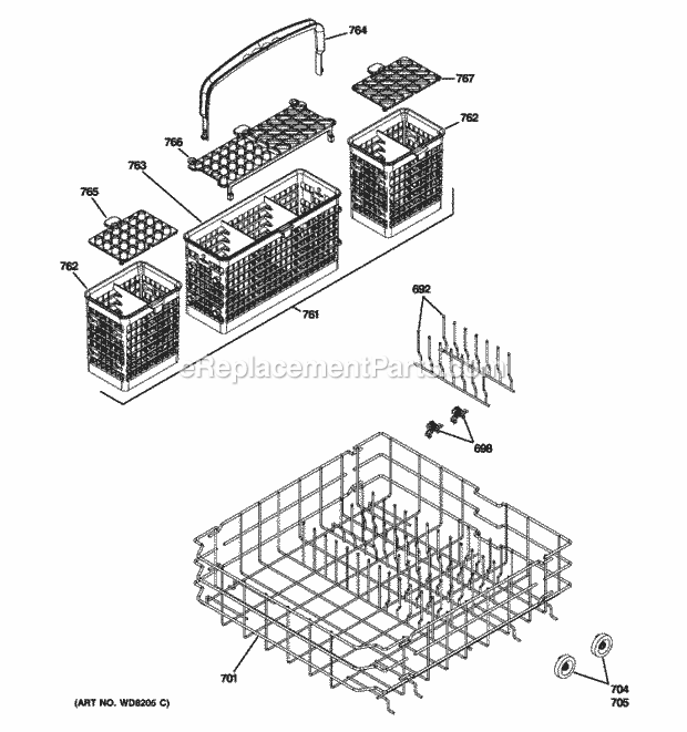 GE PDWF780P10WW Lower Rack Assembly Diagram