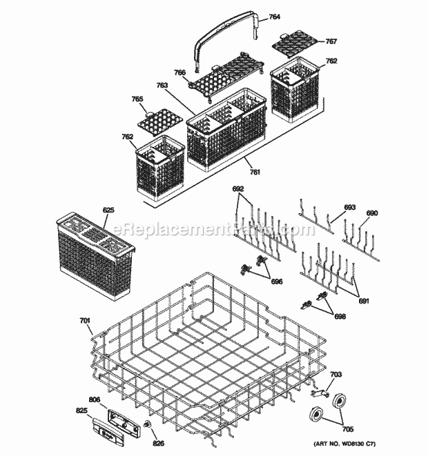 GE PDWT500P00BB Lower Rack Assembly Diagram