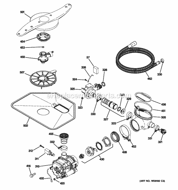 GE PDWT500P00II Motor-Pump Mechanism Diagram