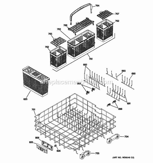 GE PDWT500R10BB Lower Rack Assembly Diagram