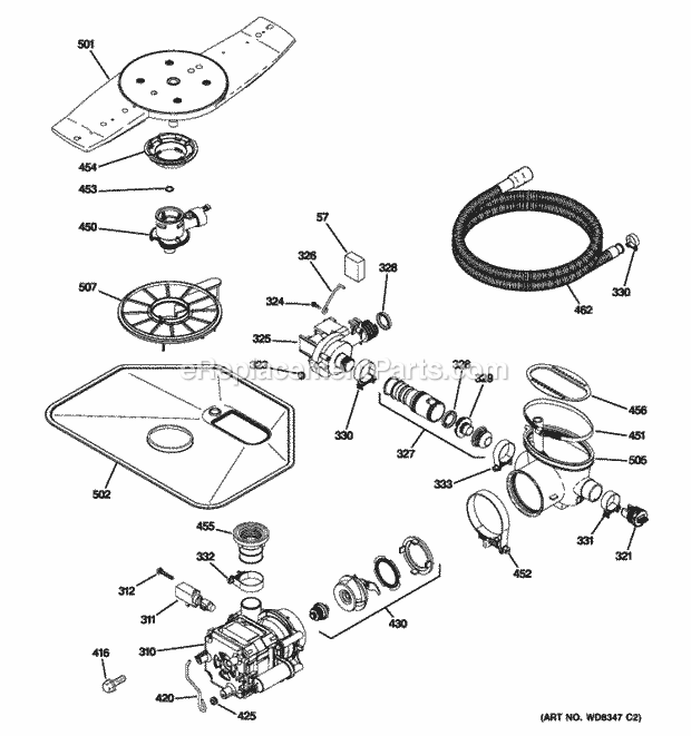 GE PDWT500R10BB Motor-Pump Mechanism Diagram