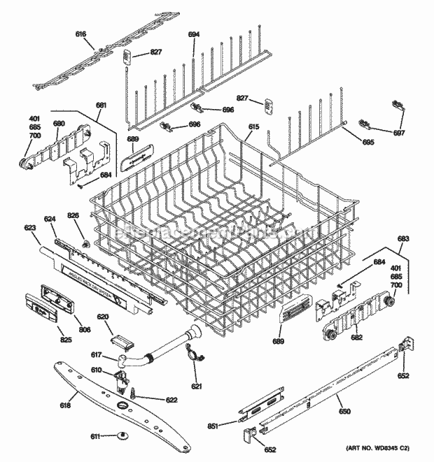 GE PDWT500R10BB Upper Rack Assembly Diagram
