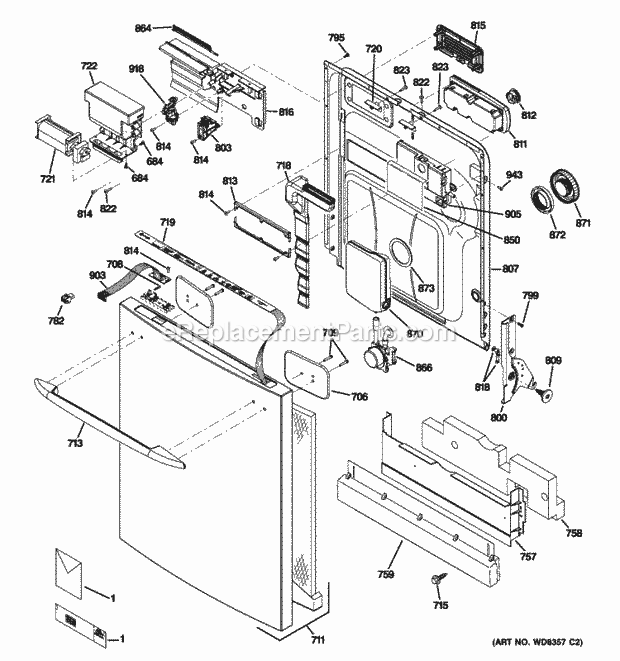 GE PDWT500R30WW Escutcheon & Door Assembly Diagram