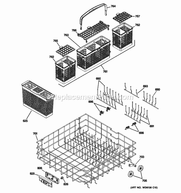 GE PDWT502P00II Lower Rack Assembly Diagram