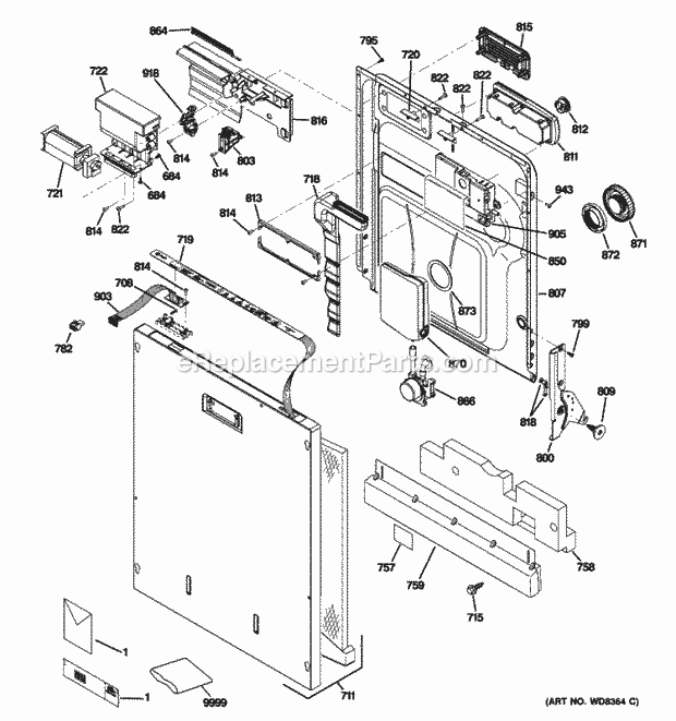 GE PDWT502R30II Escutcheon & Door Assembly Diagram
