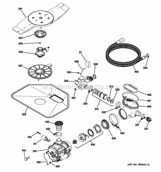 GE PDWT505R00BB Motor-Pump Mechanism Diagram