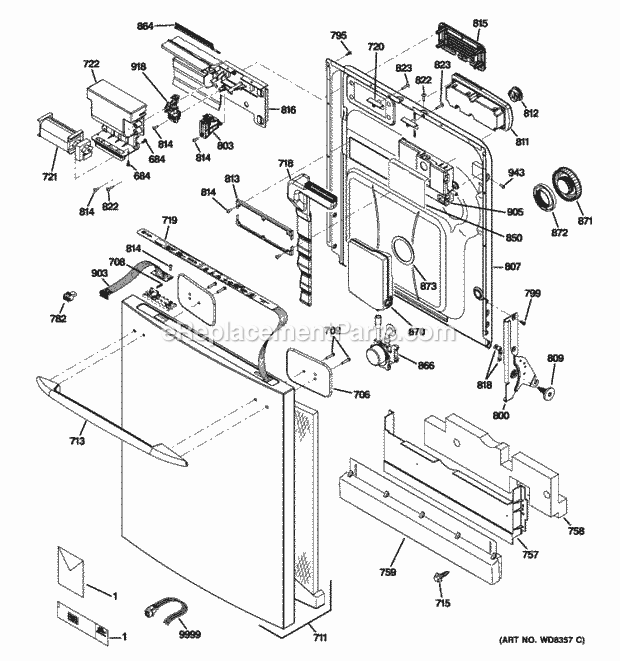 GE PDWT505T10BB Escutcheon & Door Assembly Diagram