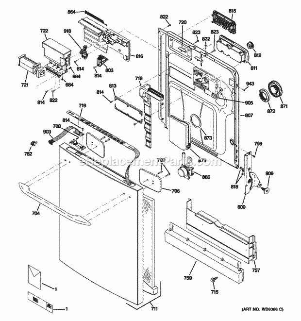 GE PDWT518P10SS Escutcheon & Door Assembly Diagram