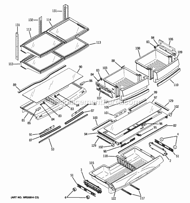 GE PFIC1NFZCWV Fresh Food Shelves Diagram