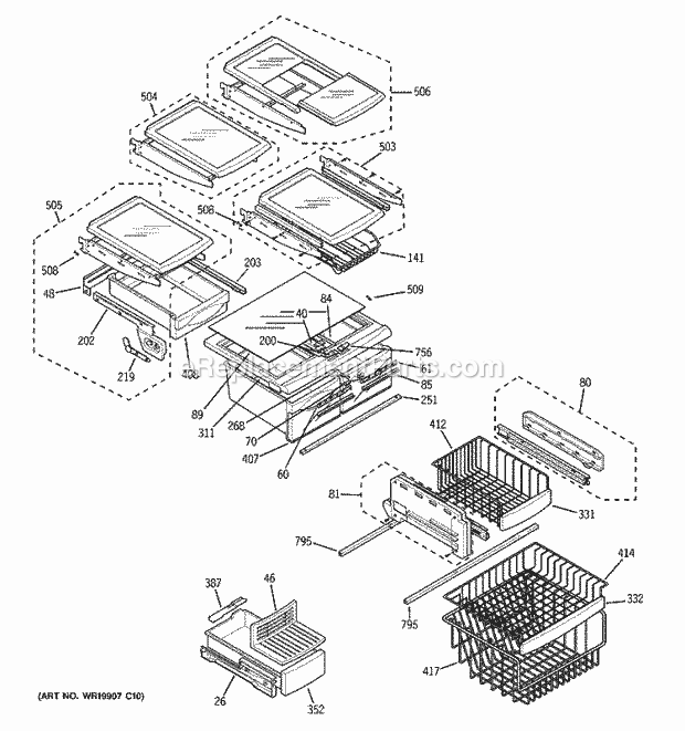 GE PFS22MISBWW Refrigerator Shelves Diagram