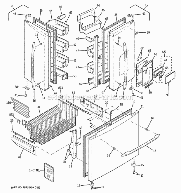 GE PFSE5NJWADSS Bottom Mount Refrigerator Doors Diagram