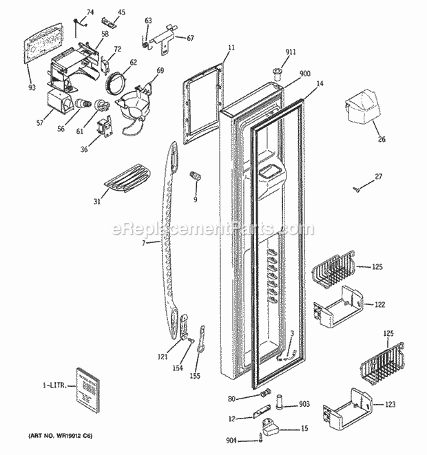 GE PHG25MGTAFBB Refrigerator Freezer Door Diagram