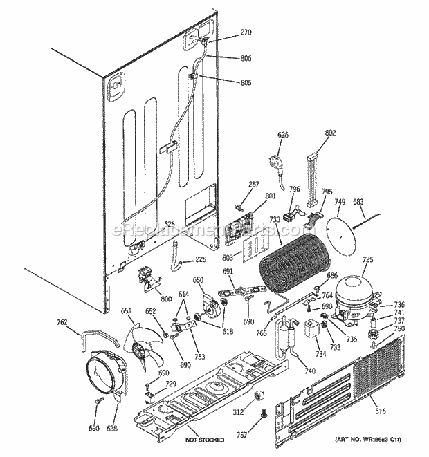 GE PIG23MISAFKB Refrigerator Sealed System & Mother Board Diagram