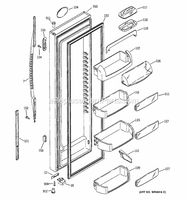 GE PSC23MGMBBB Refrigerator Freezer Door Diagram