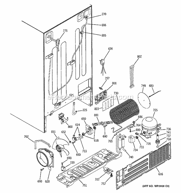 GE PSC23NGPABB Refrigerator Sealed System & Mother Board Diagram