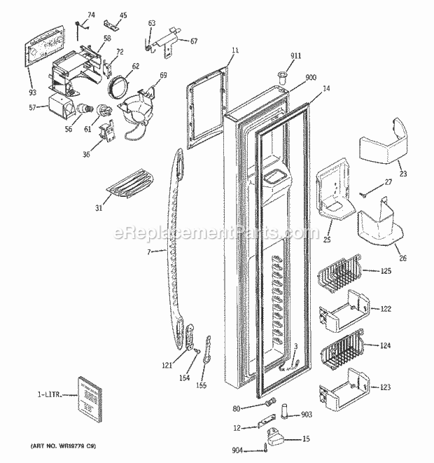 GE PSC23NGSBWW Refrigerator Freezer Door Diagram