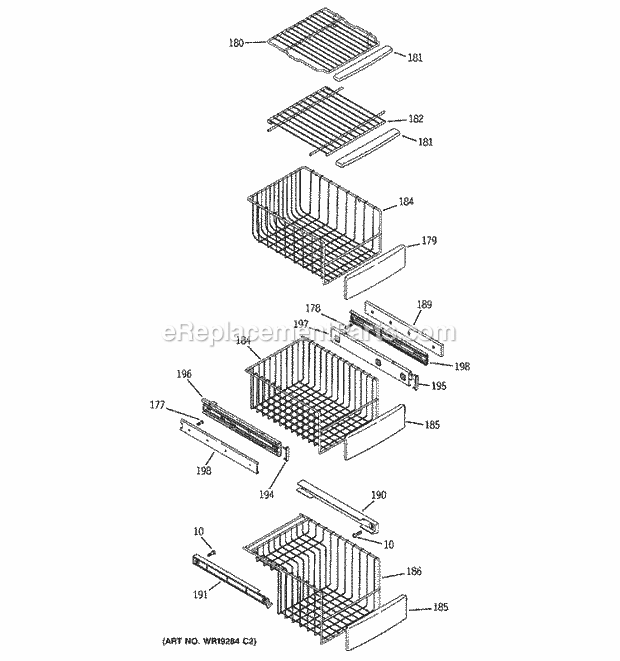 GE PSC23SGRCSS Refrigerator Freezer Shelves Diagram