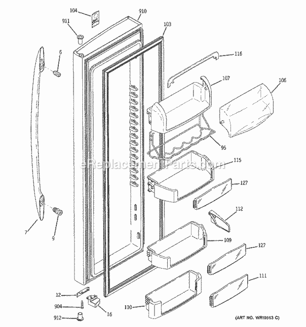 GE PSC23SGRCSS Refrigerator Fresh Food Door Diagram