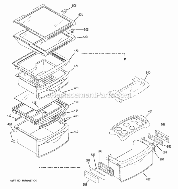 GE PSC23SGRCSS Refrigerator Fresh Food Shelves Diagram