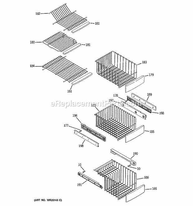 GE PSC25MSWCSS Refrigerator W Series Freezer Shelves Diagram