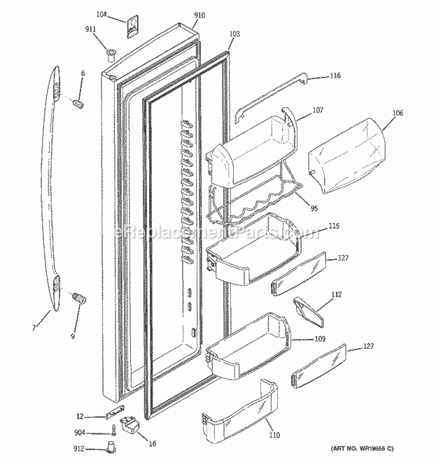 GE PSC25MSWCSS Refrigerator W Series Fresh Food Door Diagram