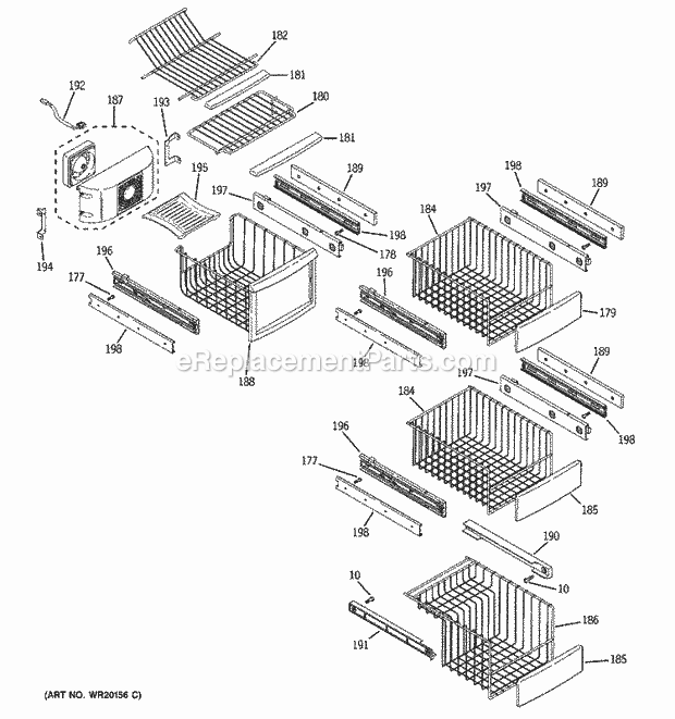 GE PSC25PSWASS Refrigerator W Series Freezer Shelves Diagram