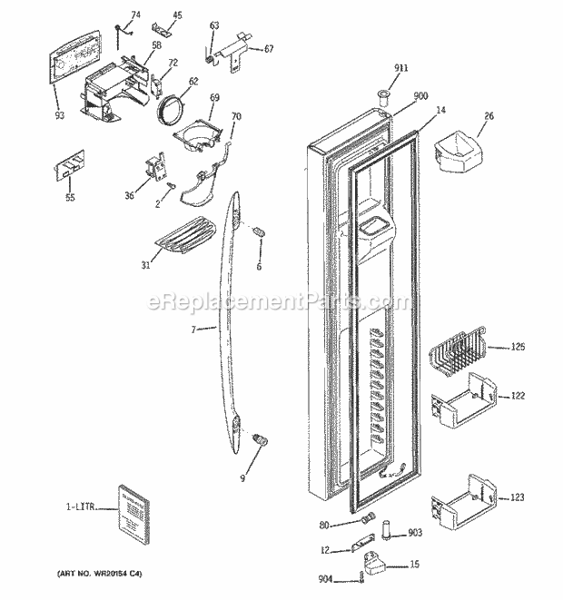 GE PSC25PSWCSS Refrigerator W Series Freezer Door Diagram