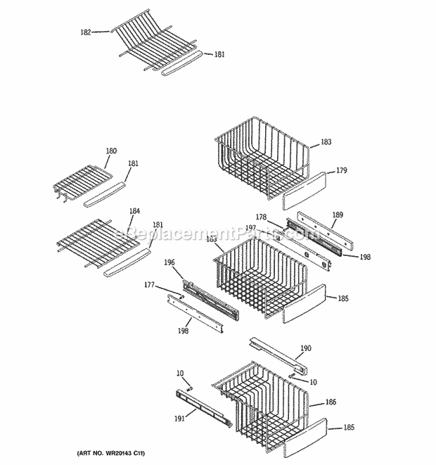 GE PSCS5RGXCFSS Freezer Shelves Diagram