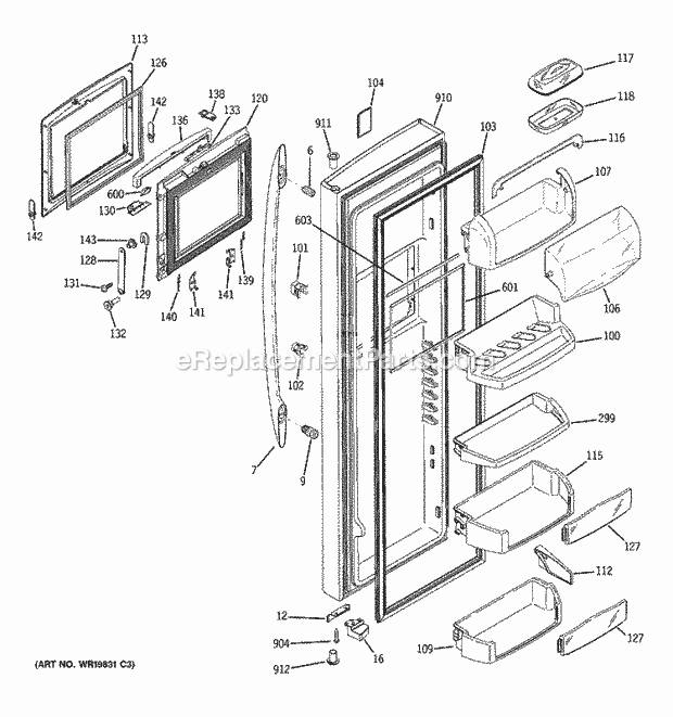 GE PSE29NHTCCSS Refrigerator Fresh Food Door Diagram