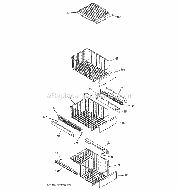 GE PSF23NGSABB Refrigerator Freezer Shelves Diagram