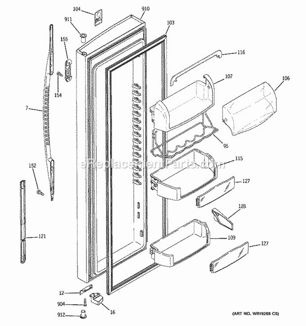 GE PSF23NGSAWW Refrigerator Fresh Food Door Diagram