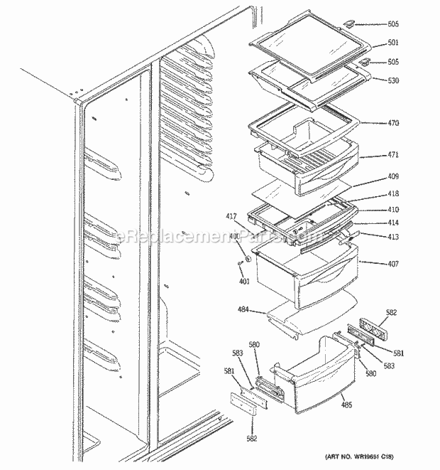 GE PSF26MGSABB Refrigerator Fresh Food Shelves Diagram