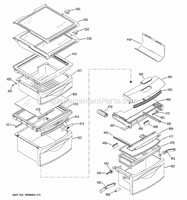 GE PSF26NGNACC Refrigerator Fresh Food Shelves Diagram