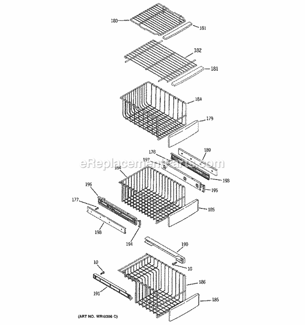 GE PSF26NGPACC Refrigerator Freezer Shelves Diagram