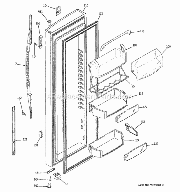 GE PSF26NGPACC Refrigerator Fresh Food Door Diagram