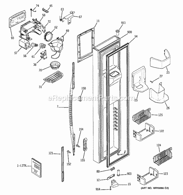 GE PSF26NGPCCC Refrigerator Freezer Door Diagram