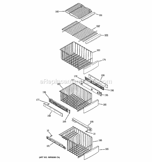 GE PSF26NGPCCC Refrigerator Freezer Shelves Diagram