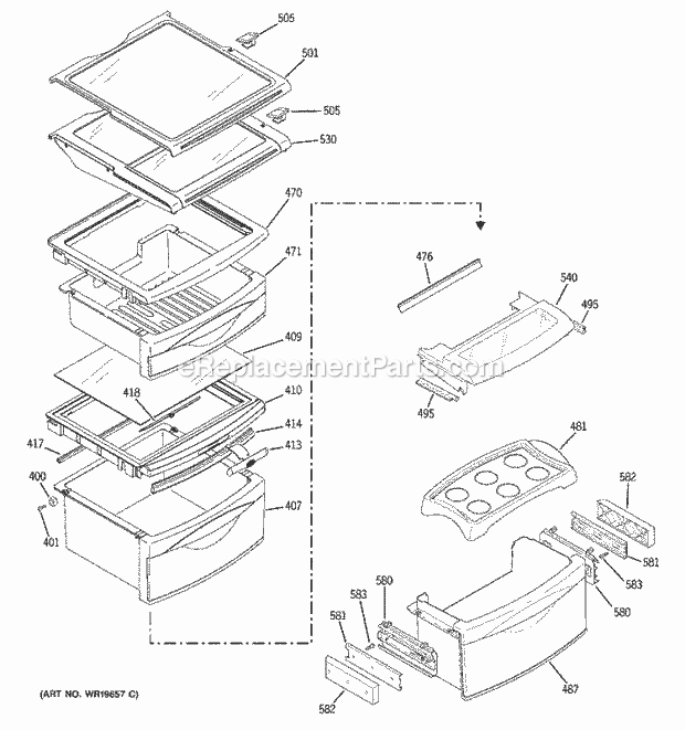 GE PSF26PGSCWS Refrigerator Fresh Food Shelves Diagram