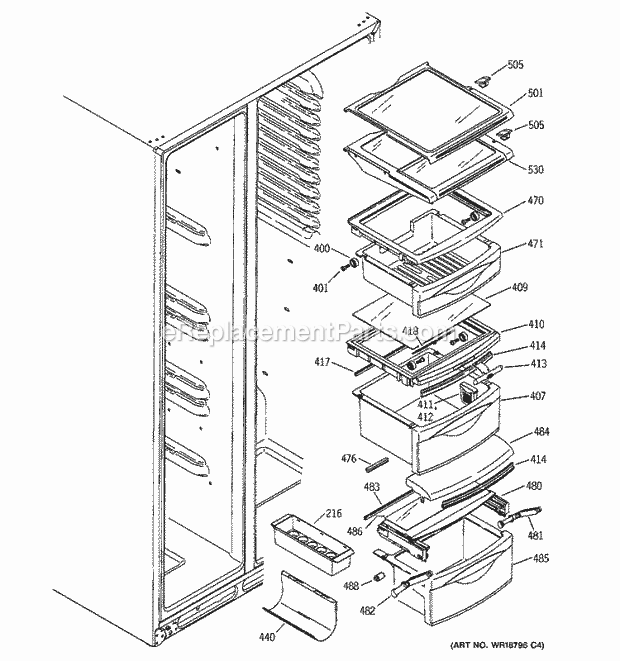 GE PSI21MGMACC Refrigerator Fresh Food Shelves Diagram